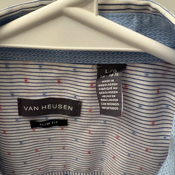 Van Heusen Button Down Shirt Slim Fit Top Men's Size L 16-16 1/2 Polka Dot - Picture 3 of 3